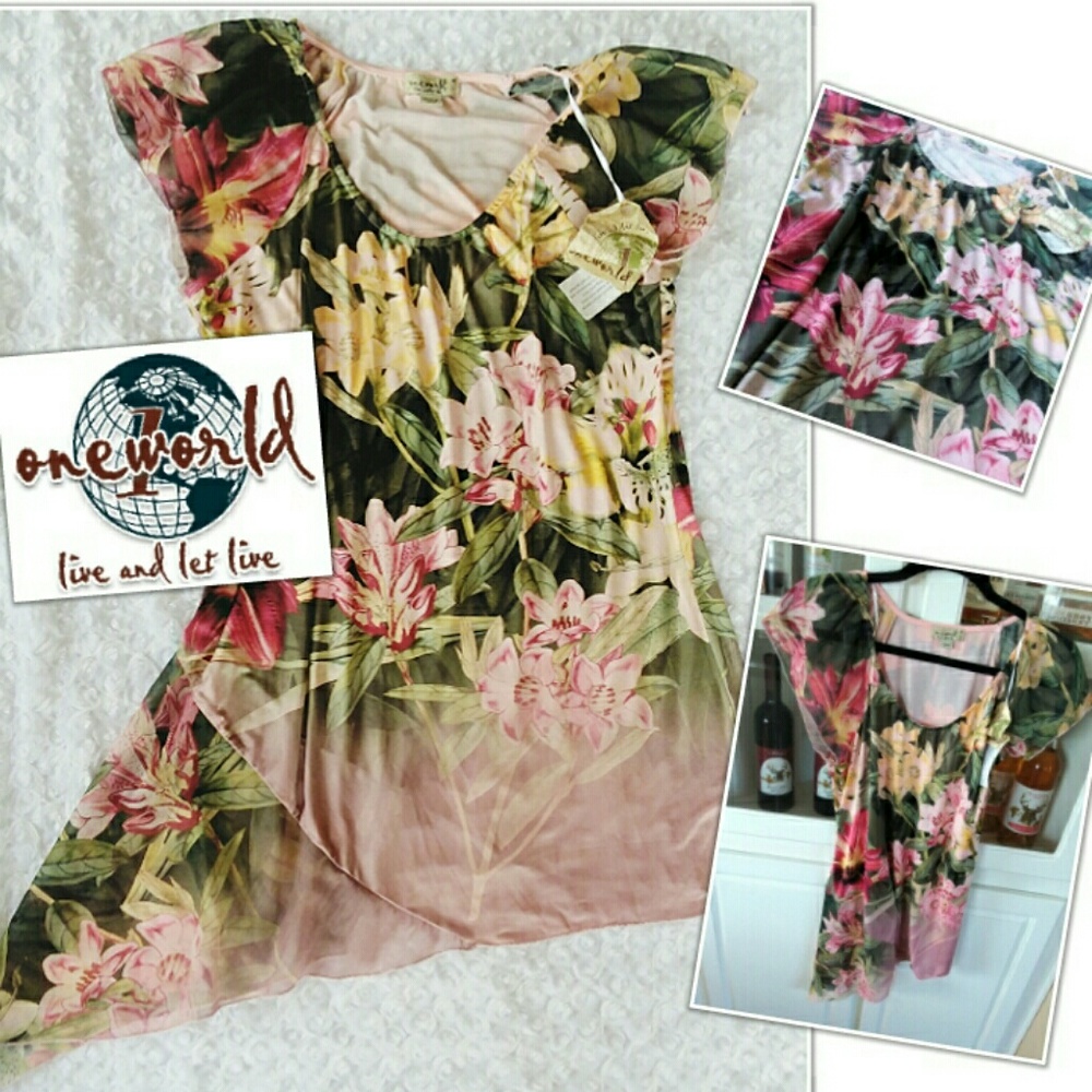 🌍One World Floral Top Blouse Medium